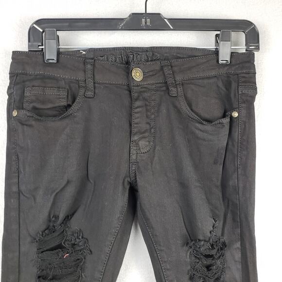 Machine Size 5 Low Rise Distressed Skinny Jean Black Thrashed Frayed Punk Grunge - Picture 3 of 11